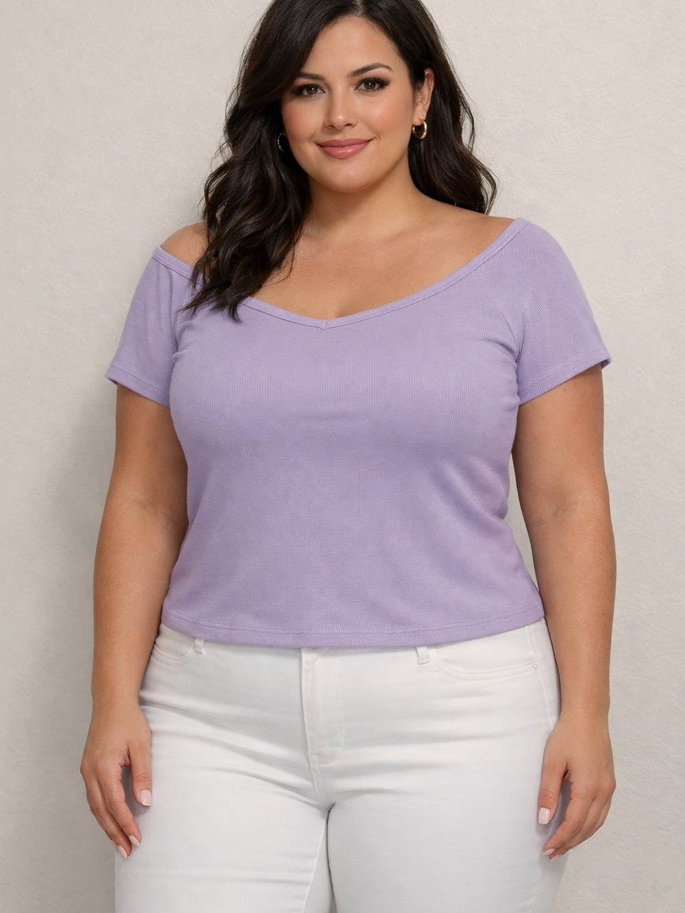 wild fable Lavender Off-Shoulder V-Neck Short Sleeve Top